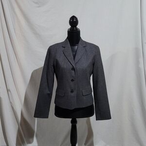 J Crew blazer grey merino wool size 6 petite preppy fall winter office neutral